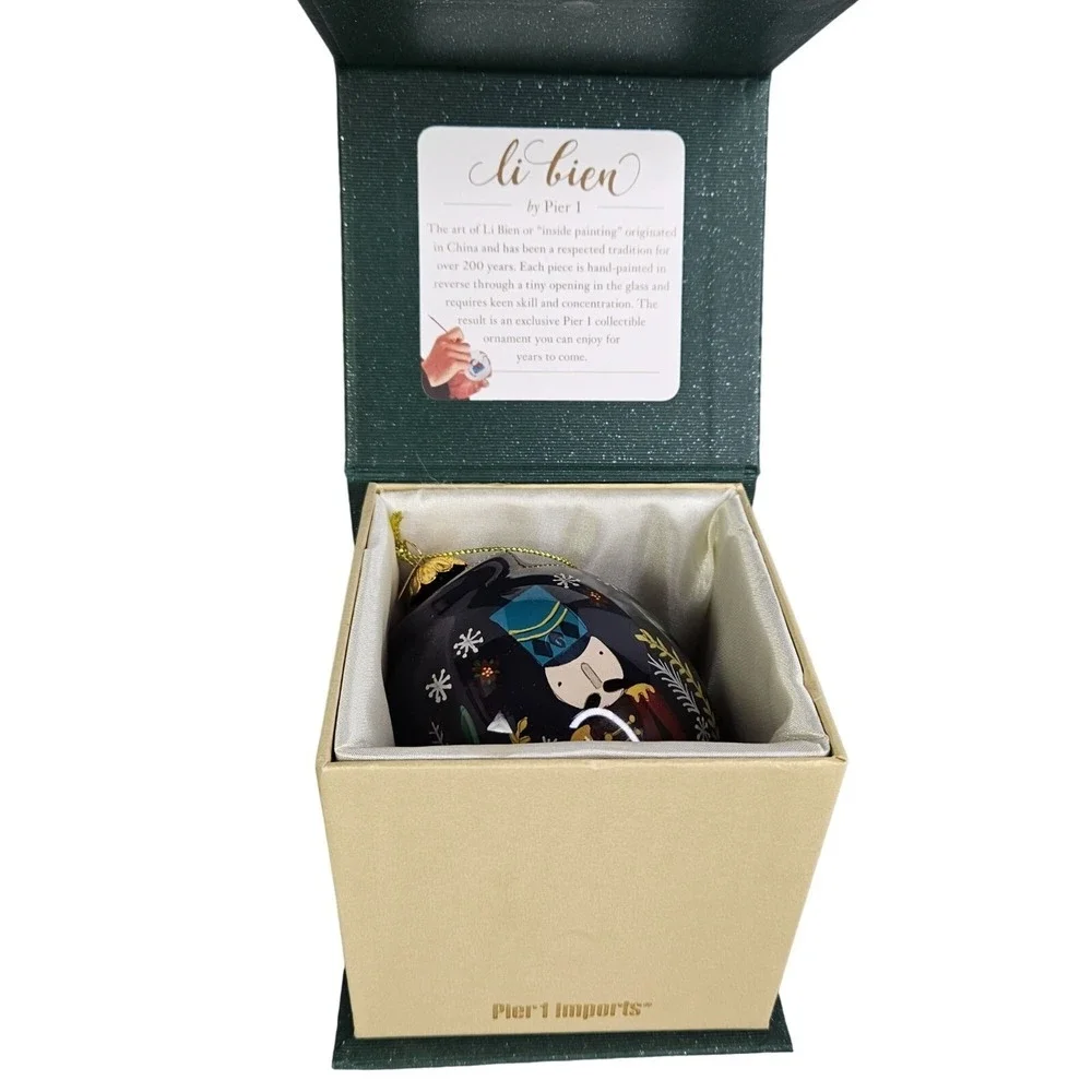Pier 1 One Nutcracker Glass Ornament Li Bien Handpainted Finial 2019 Gift Box‎